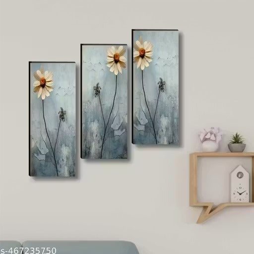 Modern Floral Wall Art Set of 3 | Elegant Daisy Canvas Prints | Minimalist Home Décor