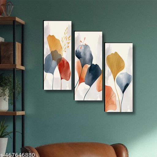 Modern Abstract Floral Wall Art Set of 3 | Minimalist Botanical Canvas Prints | Contemporary Home Décor