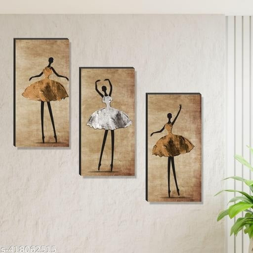 Abstract Ballerina Wall Art Set of 3 | Modern Dance Canvas Prints | Elegant Home Décor Art