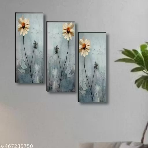 Modern Floral Wall Art Set of 3 | Elegant Daisy Canvas Prints | Minimalist Home Décor