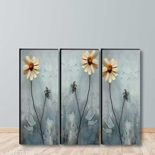 Modern Floral Wall Art Set of 3 | Elegant Daisy Canvas Prints | Minimalist Home Décor