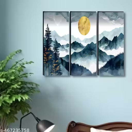 Mountain Landscape Wall Art Set of 3 | Abstract Nature Canvas Prints | Modern Home Décor