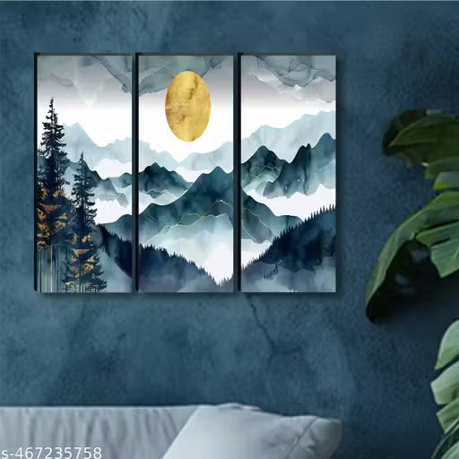 Mountain Landscape Wall Art Set of 3 | Abstract Nature Canvas Prints | Modern Home Décor