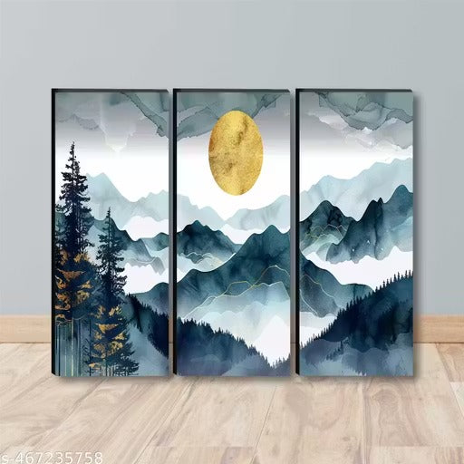 Mountain Landscape Wall Art Set of 3 | Abstract Nature Canvas Prints | Modern Home Décor