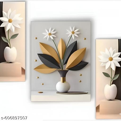 Modern 3D Floral Wall Art Set of 3 | Minimalist Flower Canvas Prints | Contemporary Home Décor