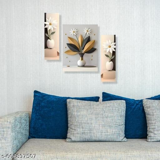 Modern 3D Floral Wall Art Set of 3 | Minimalist Flower Canvas Prints | Contemporary Home Décor