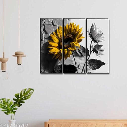 Sunflower Wall Art Set of 3 | Black and White Floral Canvas Prints | Modern Home Décor
