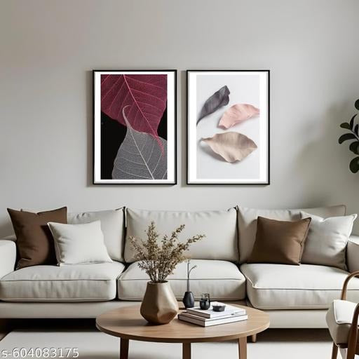 Minimalist Botanical Wall Art Set of 2 | Modern Leaf Canvas Prints | Scandinavian Home Décor